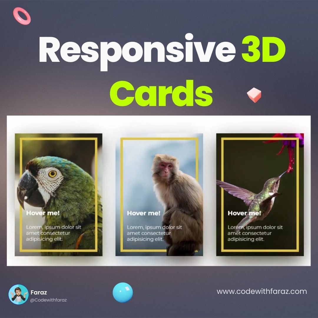 responsive 3d cards with html, css & javascript code snippets included.jpg